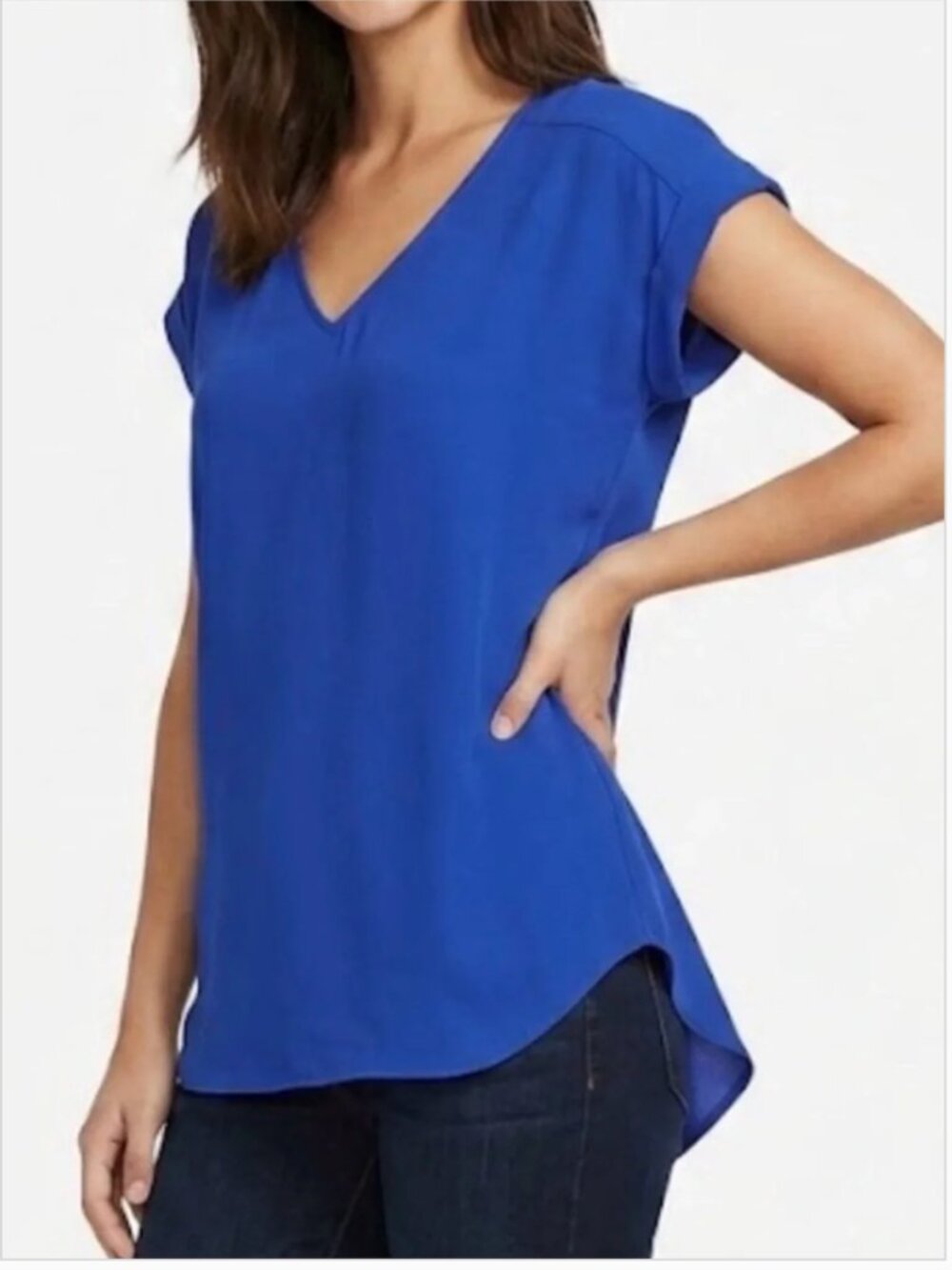 Express Cobalt Blue Short Cuff Sleeve Gramercy Tee Size M